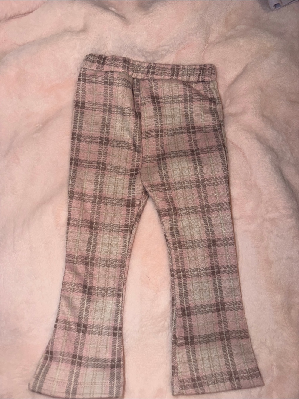 Girls Pink Plaid Knit Flare Pants